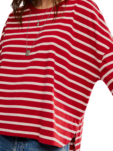 Free People 2 Sense Long Sleeve Striped T-Shirt, Red/White - view 2, Red/White