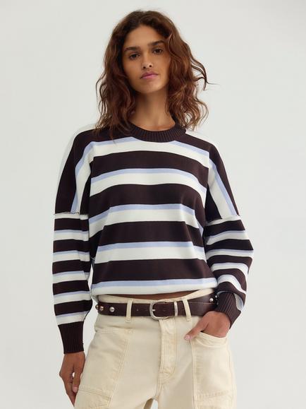 Free People Muse Oversized Knit Striped Crew Neck Jumper, Multi, Multi