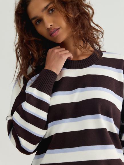 Free People Muse Oversized Knit Striped Crew Neck Jumper, Multi - view 2, Multi