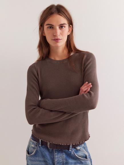 Free People We The Free Easy Does It Long Sleeve T-Shirt, Brown, Brown