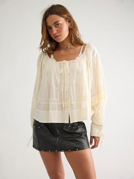 Free People La Lune Blouse, Cream