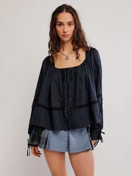 Free People La Lune Blouse, Black