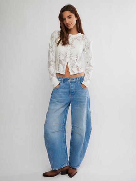 Free People Good Luck Mid Rise Barrel Leg Jeans, Ultra Light