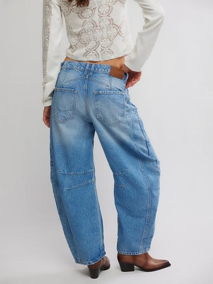 Free People Good Luck Mid Rise Barrel Leg Jeans - view 2, Ultra Light