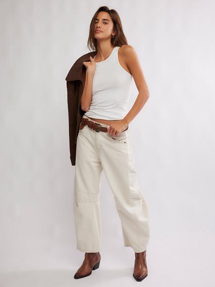 Free People Good Luck Mid Rise Barrel Leg Jeans, Milk