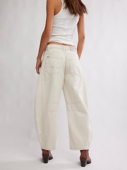 Free People Good Luck Mid Rise Barrel Leg Jeans - view 2, Milk