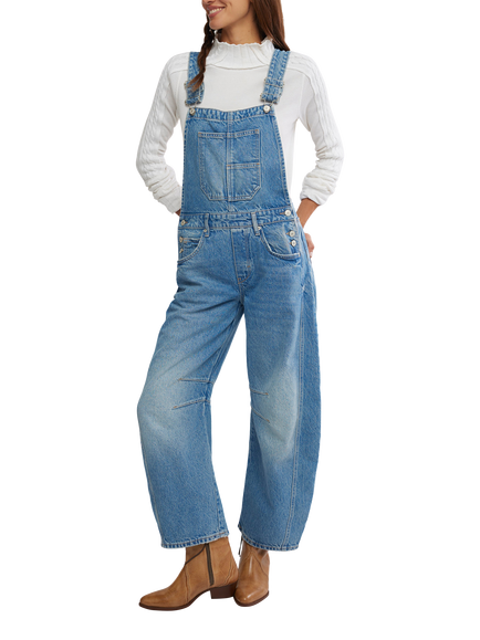 Free People Good Luck Barrel Leg Denim Overalls, Ultra Light, Ultra Light