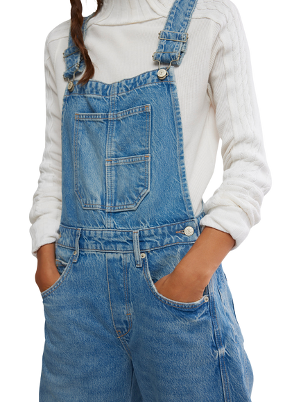 Free People Good Luck Barrel Leg Denim Overalls, Ultra Light - view 2, Ultra Light