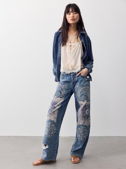 Free People Reverie Embroidered Denim Jeans, Vintage Soul, Vintage Soul