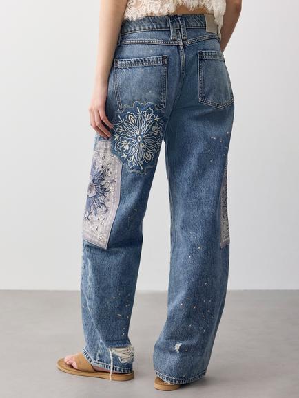 Free People Reverie Embroidered Denim Jeans, Vintage Soul - view 2, Vintage Soul