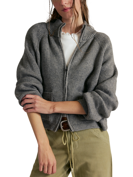 Free People We The Free On It Zip Up Jumper, Grey, Grey