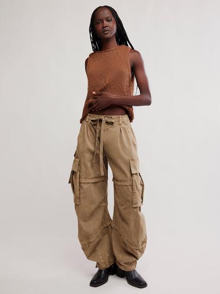 Free People Reef Barrel Leg Cargo Trousers, Khaki, Khaki