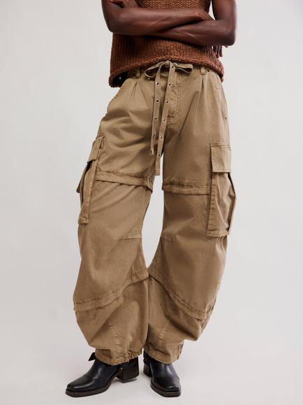 Free People Reef Barrel Leg Cargo Trousers, Khaki - view 2, Khaki