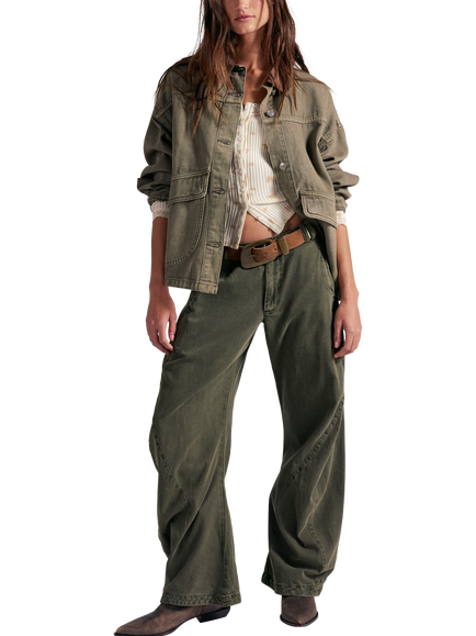 Free People Spotlight Barrel Leg Trousers, Olive, Olive