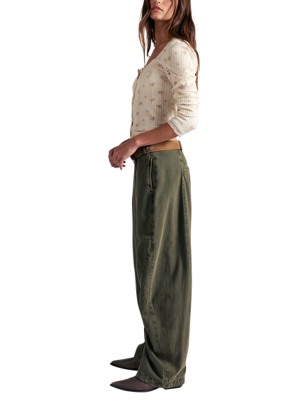 Free People Spotlight Barrel Leg Trousers, Olive - view 2, Olive