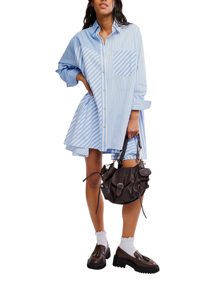 Free People Oxford Club Mini Shirt Dress, Blue/White, Blue/White