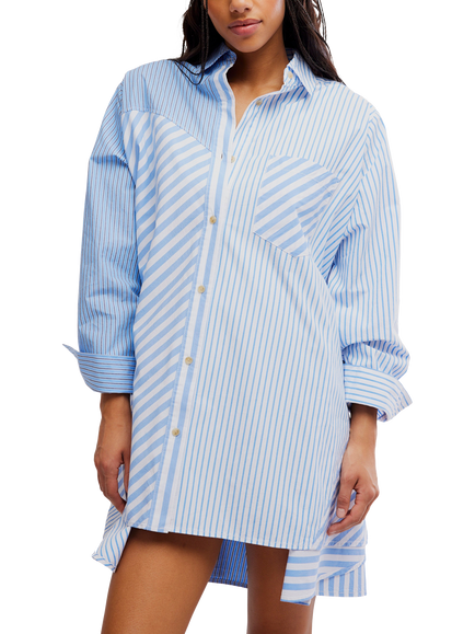 Free People Oxford Club Mini Shirt Dress, Blue/White - view 2, Blue/White