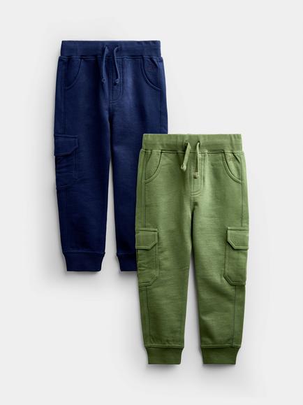JoJo Maman Bébé Kids' Cargo Joggers, Pack of 2, Khaki/Navy, Khaki/Navy