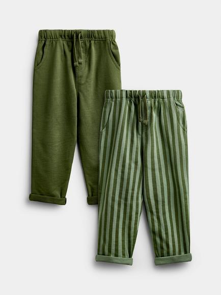JoJo Maman Bébé Kids' Pure Cotton Drawstring Joggers, Set of 2, Khaki Green, Khaki Green