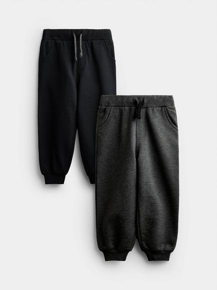JoJo Maman Bébé Kids' Joggers, Pack of 2, Charcoal/Black, Charcoal/Black