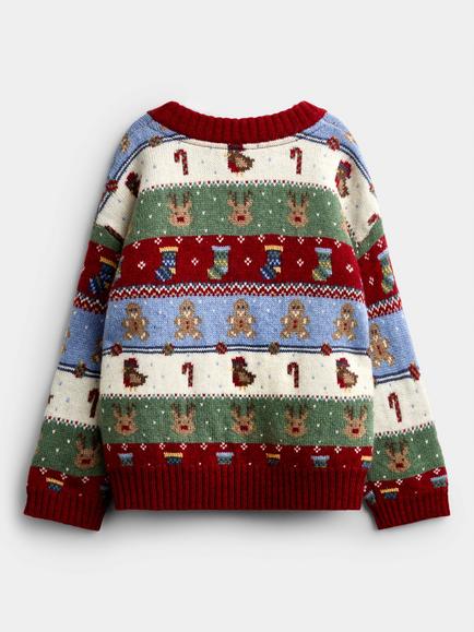 JoJo Maman Bébé Kids' Christmas Multi Character Fair Isle Jumper, Burgundy Red - view 2, Burgundy Red