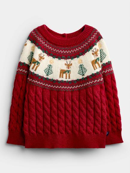 JoJo Maman Bébé Kids' Fair Isle Reindeer Jumper, Dark Red, Dark Red