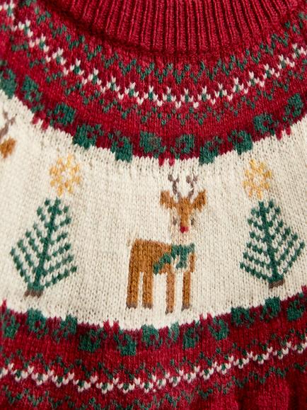 JoJo Maman Bébé Kids' Fair Isle Reindeer Jumper, Dark Red - view 2, Dark Red