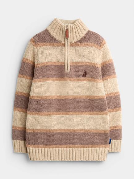 JoJo Maman Bébé Kids' Cotton Blend Half Zip Sweatshirt, Mid Brown, Mid Brown
