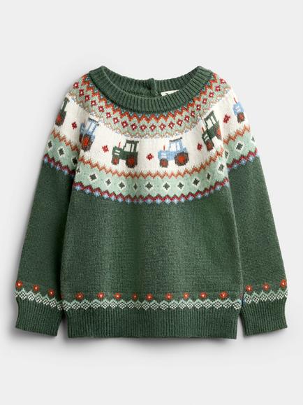 JoJo Maman Bébé Kids' Tractor Fair Jumper, Khaki Green, Khaki Green
