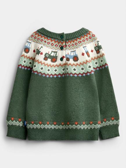 JoJo Maman Bébé Kids' Tractor Fair Jumper, Khaki Green - view 2, Khaki Green