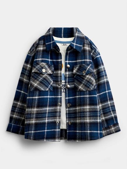 JoJo Maman Bébé Kids' Brushed Shirt and T-Shirt Set, Dark Blue - view 2, Dark Blue