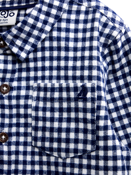 JoJo Maman Bébé Kids' Gingham Shirt, Navy Blue - view 2, Navy Blue