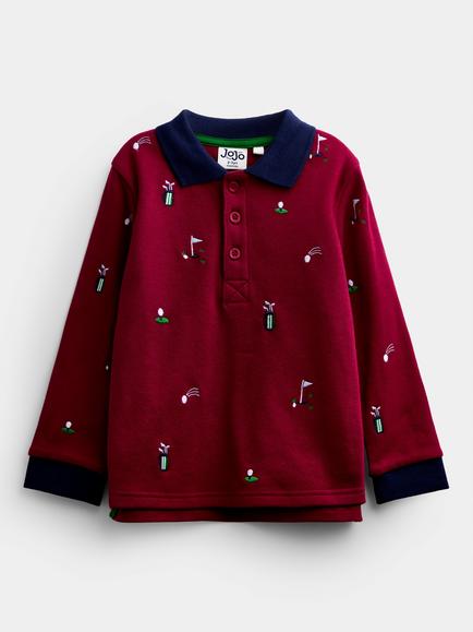 JoJo Maman Bébé Kids' Golf Polo Shirt, Burgundy, Burgundy Red