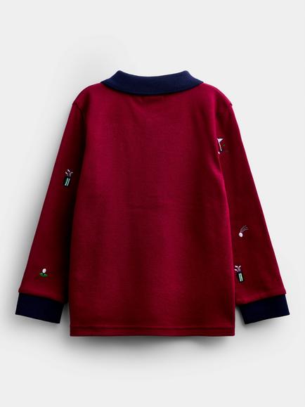 JoJo Maman Bébé Kids' Golf Polo Shirt, Burgundy - view 2, Burgundy Red