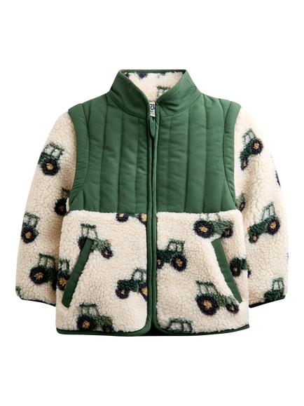 JoJo Maman Bébé Kids' 2-In-1 Tractor Teddy Borg Fleece Jacket, Khaki Green, Khaki Green