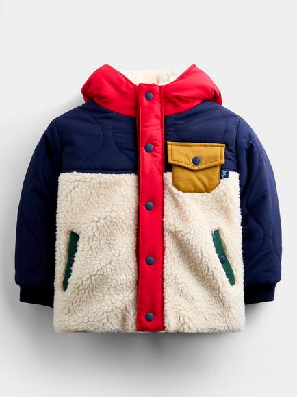 JoJo Maman Bébé Kids' Quilted Colour Block Jacket, Navy Blue, Navy Blue