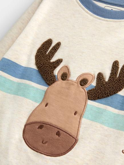JoJo Maman Bébé Kids' Moose Pyjamas, Pack of 2, Natural - view 2, Natural