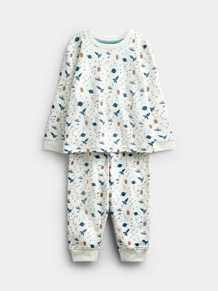 JoJo Maman Bébé Kids' Space Bear Pyjamas, Pack of 2, Blue - view 2, Cornflower Blue