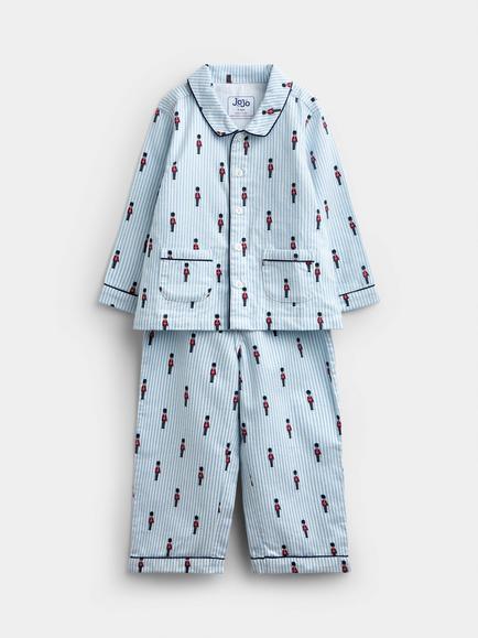 JoJo Maman Bébé Kids' Long Sleeve Stripe Solider Pyjama Set, Blue, Blue