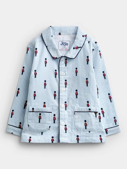 JoJo Maman Bébé Kids' Long Sleeve Stripe Solider Pyjama Set, Blue - view 2, Blue