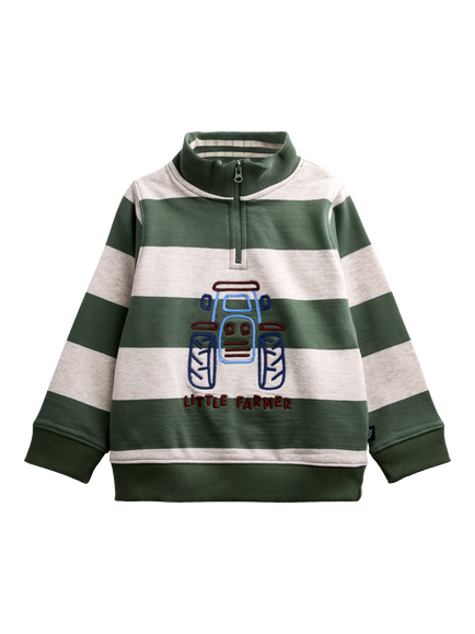 JoJo Maman Bébé Baby Embroidered Half Zip Sweatshirt, Khaki Green, Khaki Green