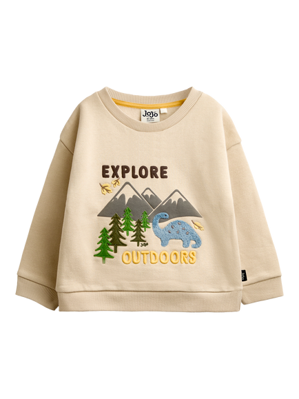 JoJo Maman Bébé Kids' Outdoor Explorer Dino Sweatshirt, Ecru, Ecru