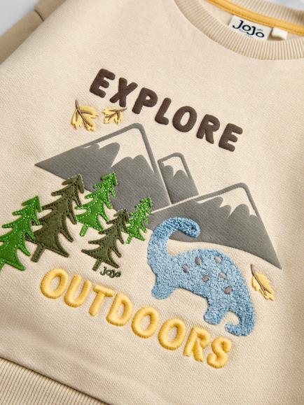 JoJo Maman Bébé Kids' Outdoor Explorer Dino Sweatshirt, Ecru - view 2, Ecru