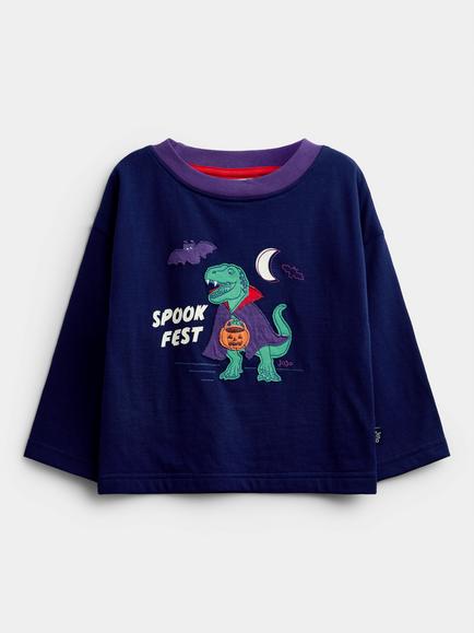 JoJo Maman Bébé Kids' Glow-In-The-Dark Halloween Top, Navy Blue, Navy Blue