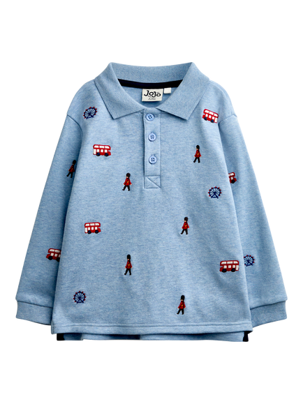JoJo Maman Bébé Kids' London Guard Embroidered Polo Shirt, Light Blue, Light Blue