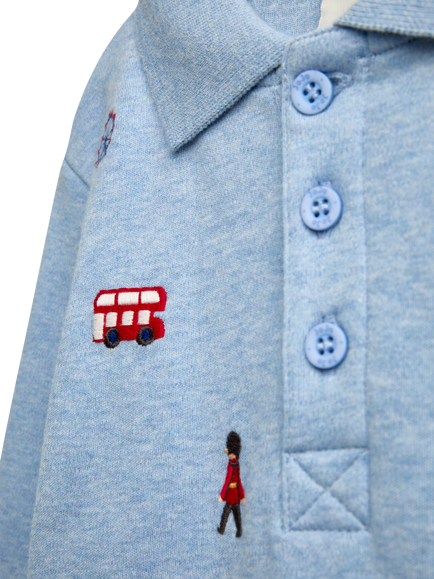 JoJo Maman Bébé Kids' London Guard Embroidered Polo Shirt, Light Blue - view 2, Light Blue