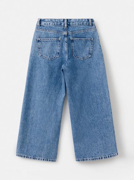 Mango Kids' Embellished Wide Leg Jeans, Mid Blue - view 2, Mid Blue