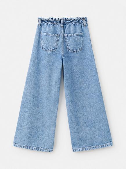 Mango Kids' High Elasticated Waist Wide-Leg Jeans, Mid Blue - view 2, Mid Blue
