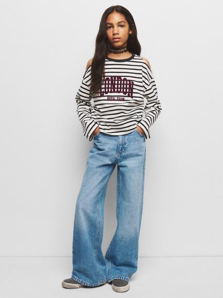 Mango Kids' High-Waist Wide Leg Jeans, Blue, Blue