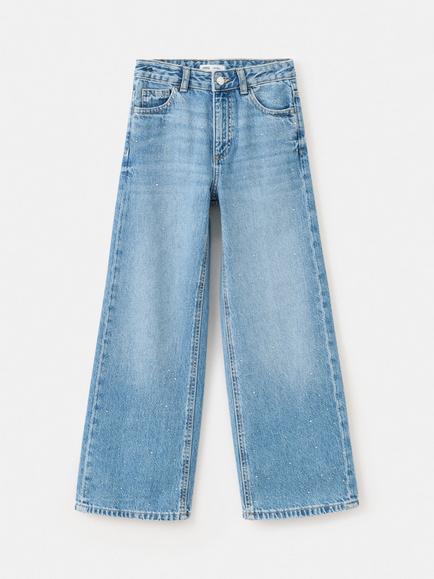 Mango Kids' High-Waist Wide Leg Jeans, Blue - view 2, Blue